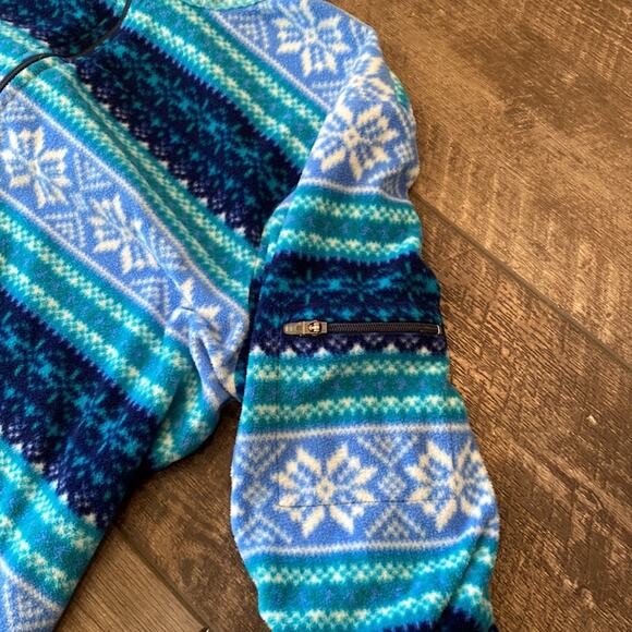 L.L. Bean Pullover 1/2 Zip Blue Fleece Snowflake Print M - Picture 4 of 9